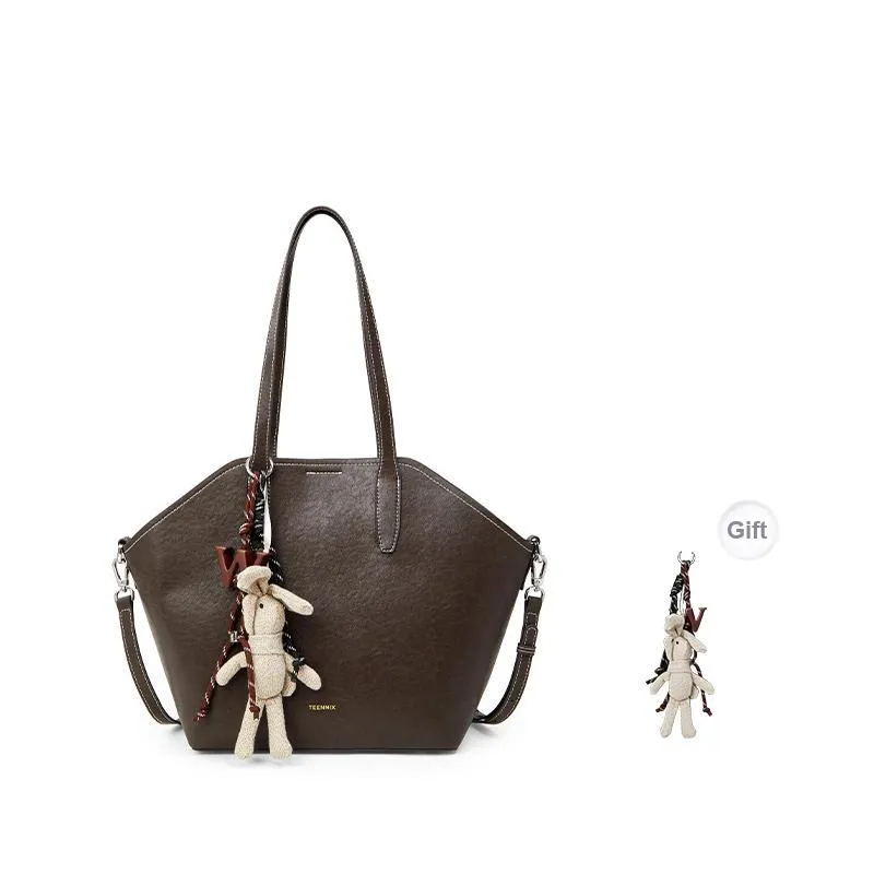 Teenmix Cow Leather Shoulder Bag, Dome Bag, Tote Bag Regular Women's Brown/Coffee/Black-6