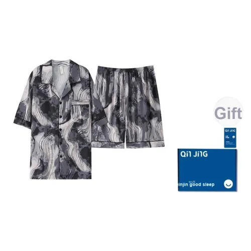 Qin Jing Пижамный комплект Мужской Цветочный Серый