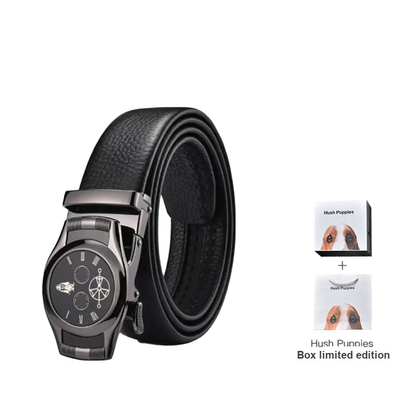 Hush Puppies Bagerdo Hunting Dog Fashion Clock Automatic Buckle Black 3.5cm Men's