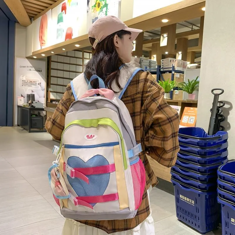 Travel Nylon Backpack Unisex Pink/Beige Yellow-3