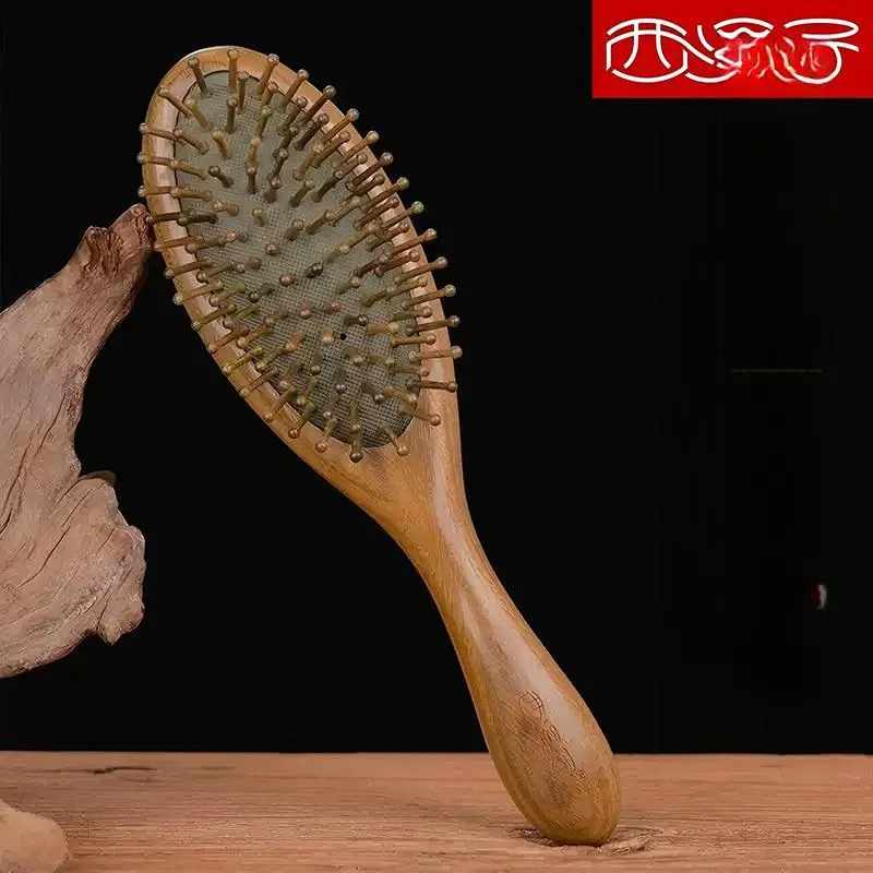 XIXIZI Green Sandalwood Wooden Round Ball Tooth Airbag Comb Head Scalp Meridian Massage For Enhanced Comfort-1