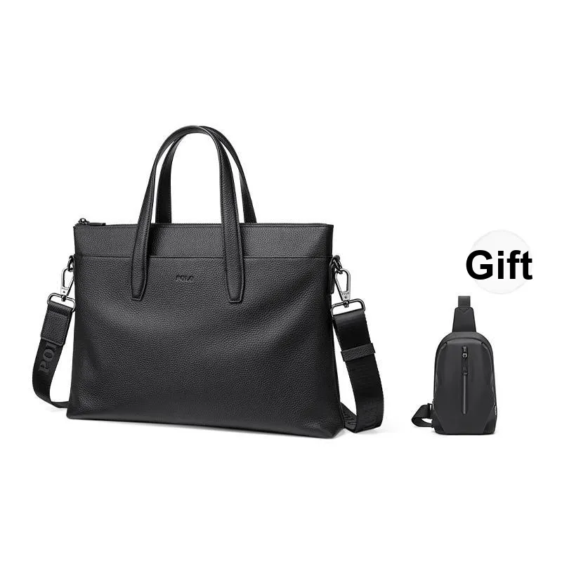 POLO Top Grain Cow Leather Men's Crossbody Bag, Shoulder Bag Briefcase Tubas Men's Black-0
