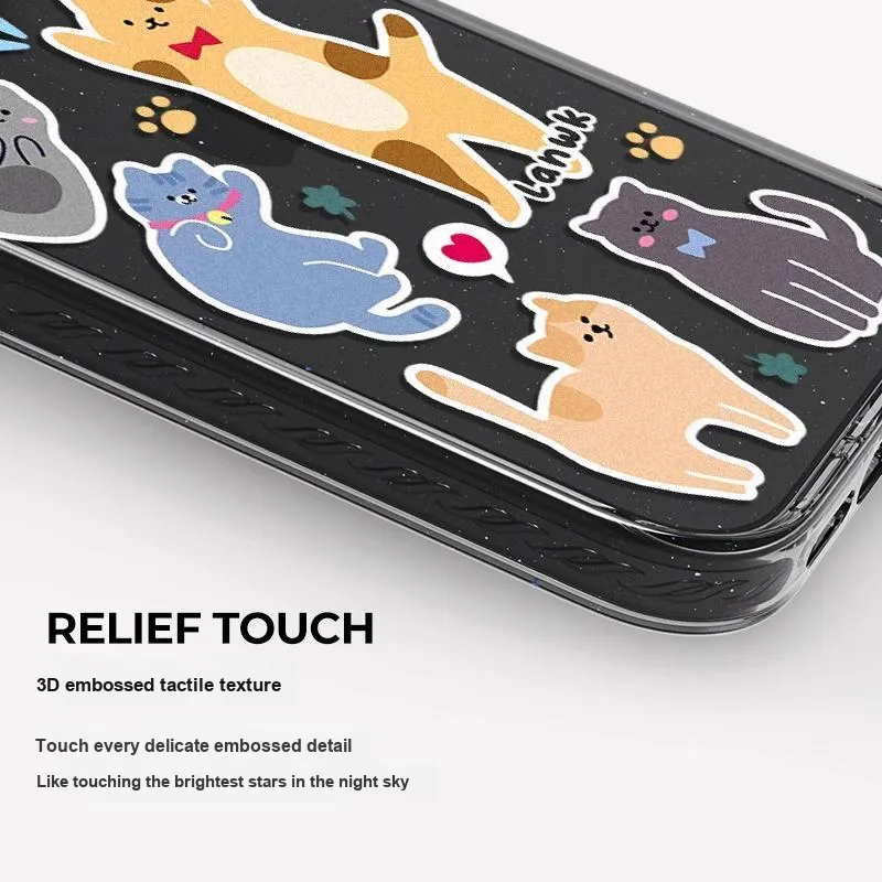 LANWK Glass Material Kitten Party Phone Case Compatible With Apple IPhone 14/15/16/Pro/Pro Max-2