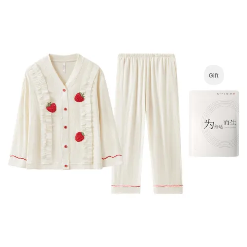 Red Beans At Home Pajama Set Women's Shopping Bag Soft White