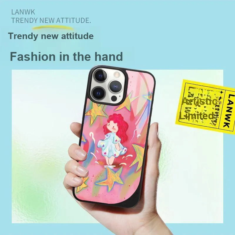 LANWK Glass Material Stars Dance Phone Case Compatible With Apple IPhone 14 Pro/16 Pro/15 Pro Max Case Magnetic-3