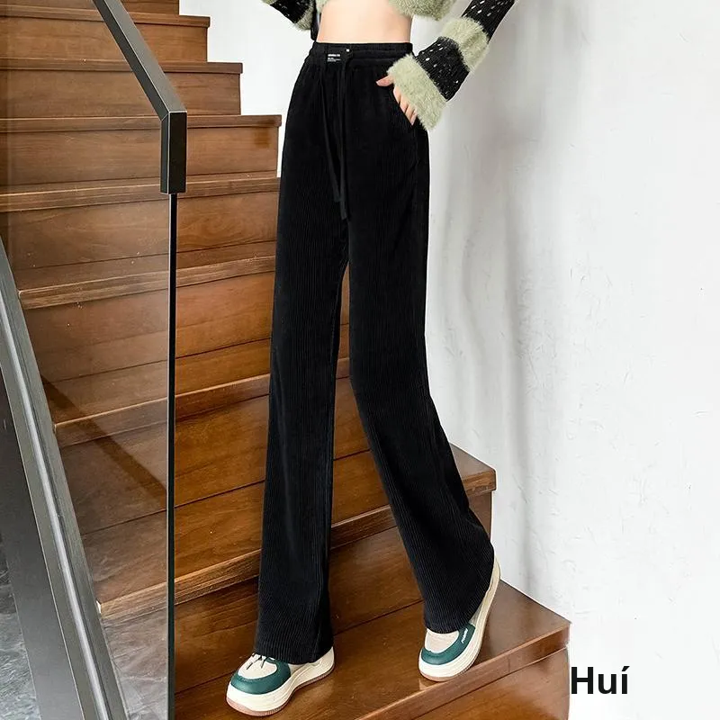 0571 Family High Rise Straight Fit Wide Leg Casual Pants Women's Black-2