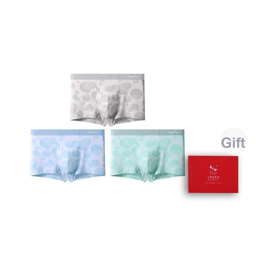 RED DRAGONFLY Ice Silk Boxer Briefs Men's 3 Pack Gift Box Set RED DRAGONFLY Ледяной шелк Boxer Briefs Мужской 3 упаковки Подарочный набор в коробке