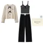 Khaki 6707 (Long-Sleeved Top+Pants+Camisole) Three-Piece Set