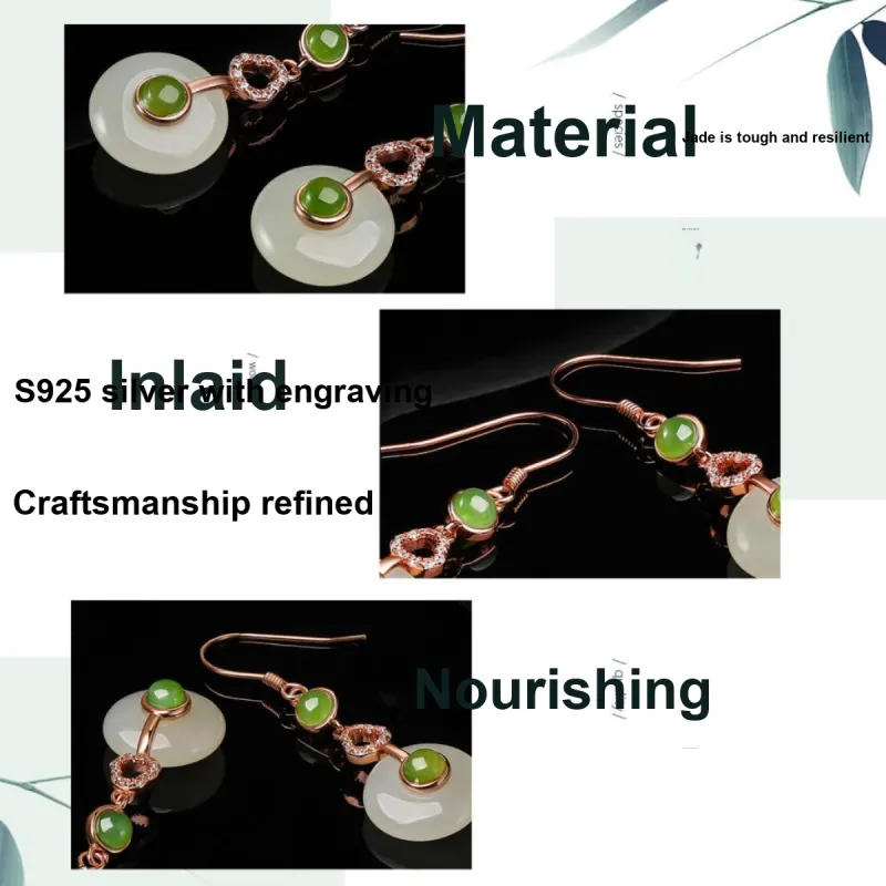 Oriental Jade Earrings White Jade Women's-3