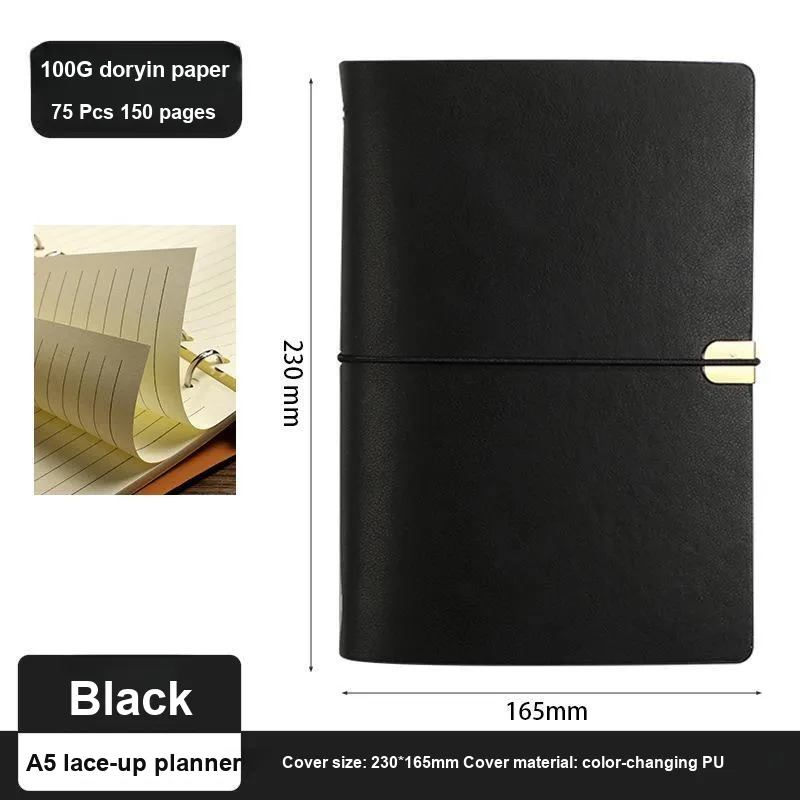 XIAOKOUTU Vintage Lace Up Laptop Notebook Soft Leather Loose Leaf Detachable Planners-1