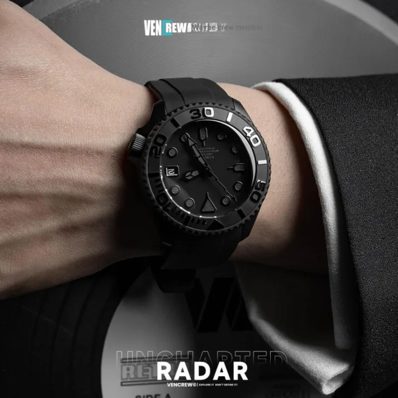 VENCREW Radar[Black Warrior] Automatic Mechanical Movement Rubber Strap Watch Unisex Black Dial-1
