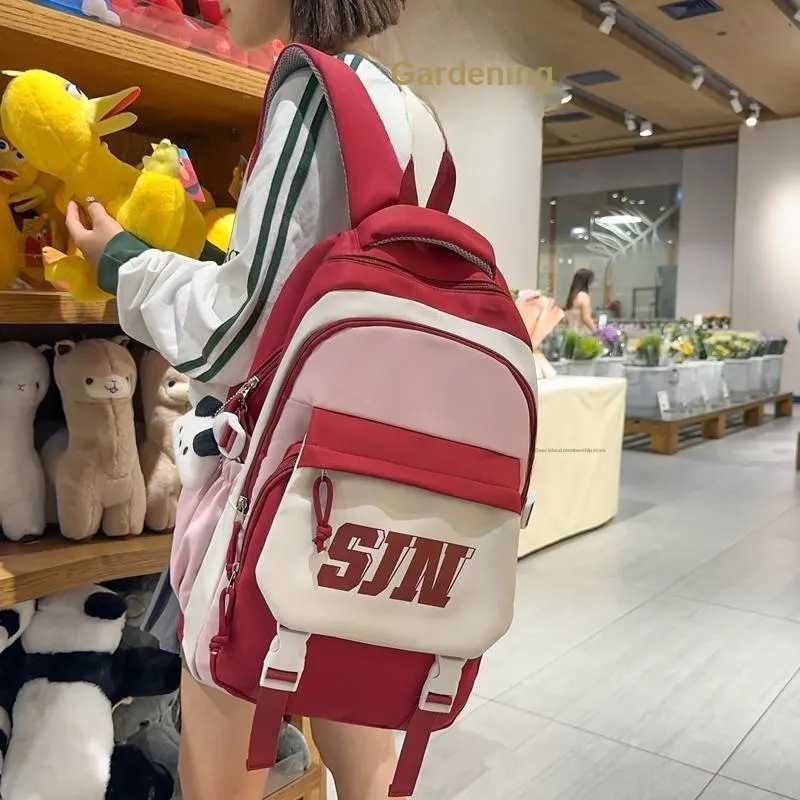 Gerlanx Nylon Backpack Large Size Unisex Black Blue With Red With Pink/Brown With Khaki-13