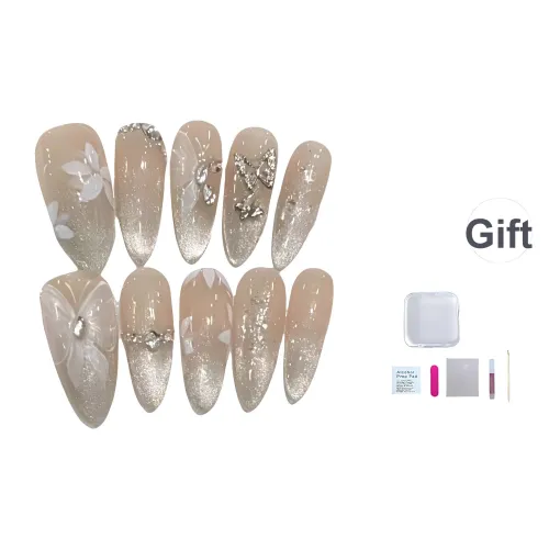 JIDUOMENG Бабочка Fluttering Кокетливый стиль Бабочка False Nail Ручной Nail Пластина Миндаль Transparent Nude