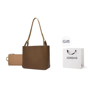 JONBAG Synthetic Leather Basket Bag Bucket Bag Combo Bag Shoulder Bag Large Size Women's Mocha