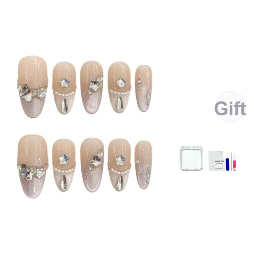 JINGCHANXUE Элегантный Луна Лето Сердце False Nail Миндаль Coquette Телесный Кошачий глаз 16мм