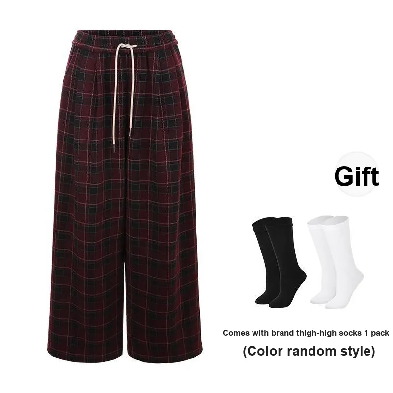 BSEVENI Casual Pants Women's Red Plaid