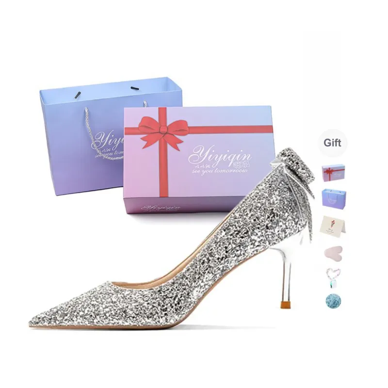 Take The Qin Slim Heel High Heels Women's Silver-10