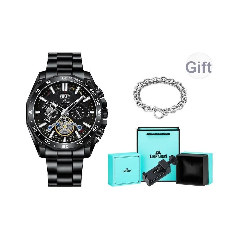 LIBER AEDON Кварцевый механизм Черный циферблат Мужские часы