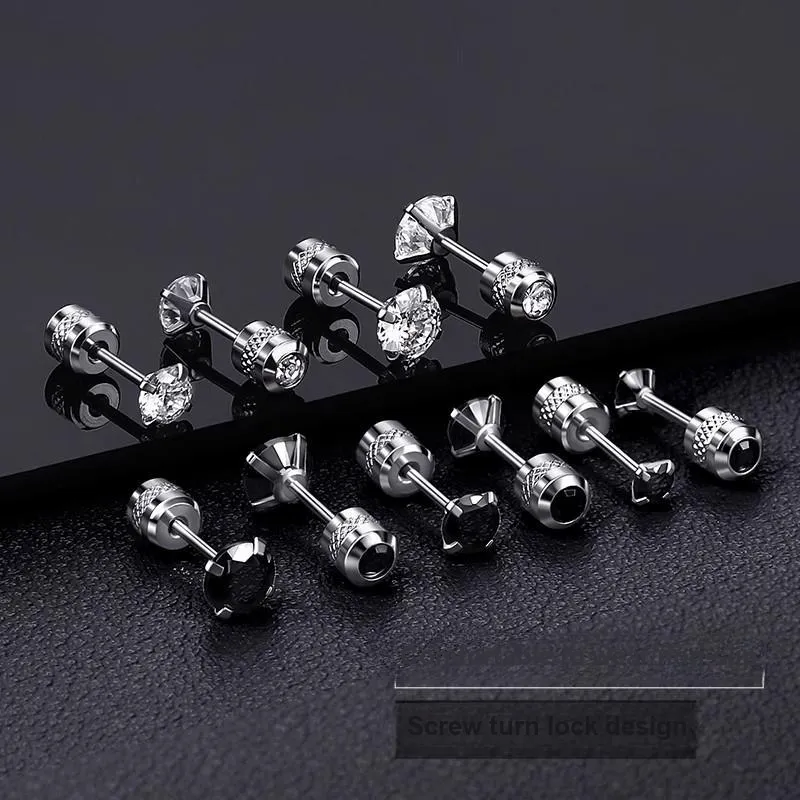 LNIEER Medical Titanium Steel Zirconia Stud Earrings Men's-28
