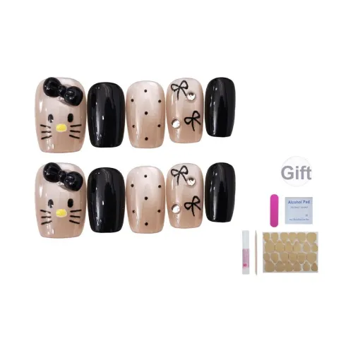 UNSEKI Гороховый узор Котенок Съемный Наклейка для ногтей Стиль Instagram Готовый PHOTO False Nail Короткий LADDER