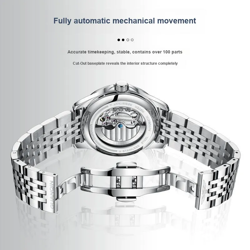 GUANQIN Super Player Collection Mechanical Movement Steel Strap Watch Men's Watches White Dial-5