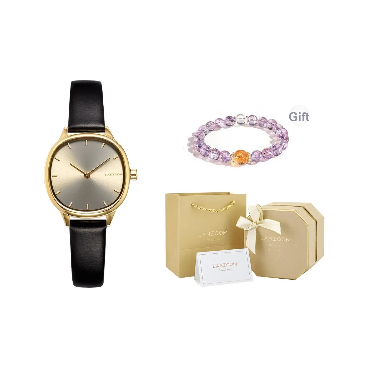 LANZOOM Morandi Collection Мода Маленький Золотой Кварцевый Механизм Женские Часы на Запястье с Золотым Циферблатом