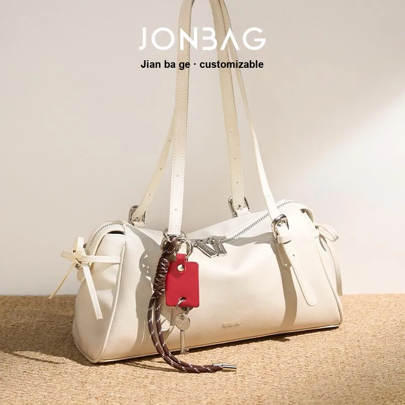 JONBAG Synthetic Leather Shoulder Bag Women's Milk White/Burgundy Brown-3
