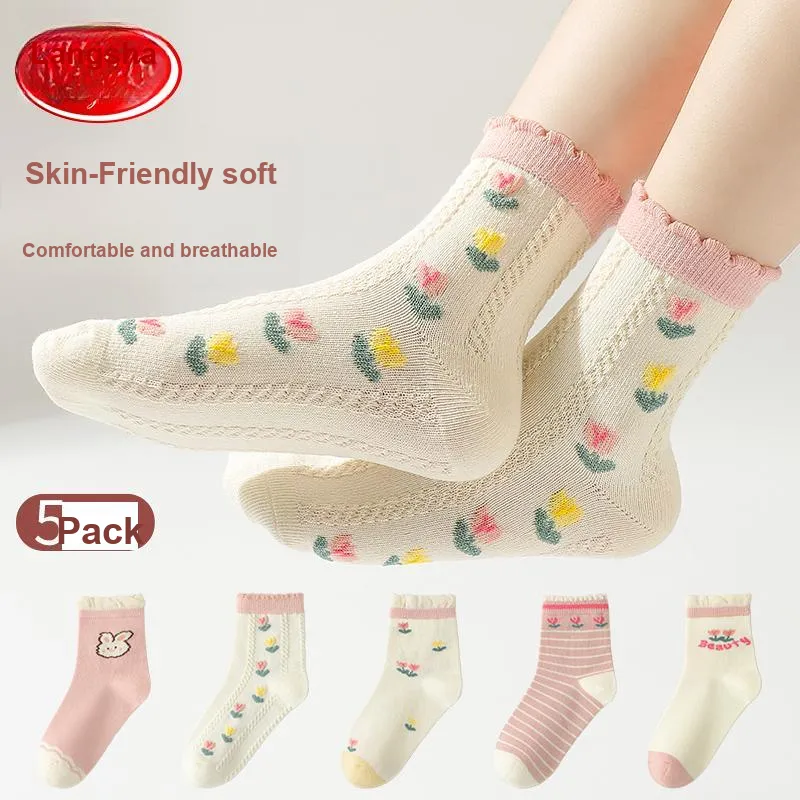 Lanza Mid Calf Socks Women's 5 Pack Flower Usahana-1