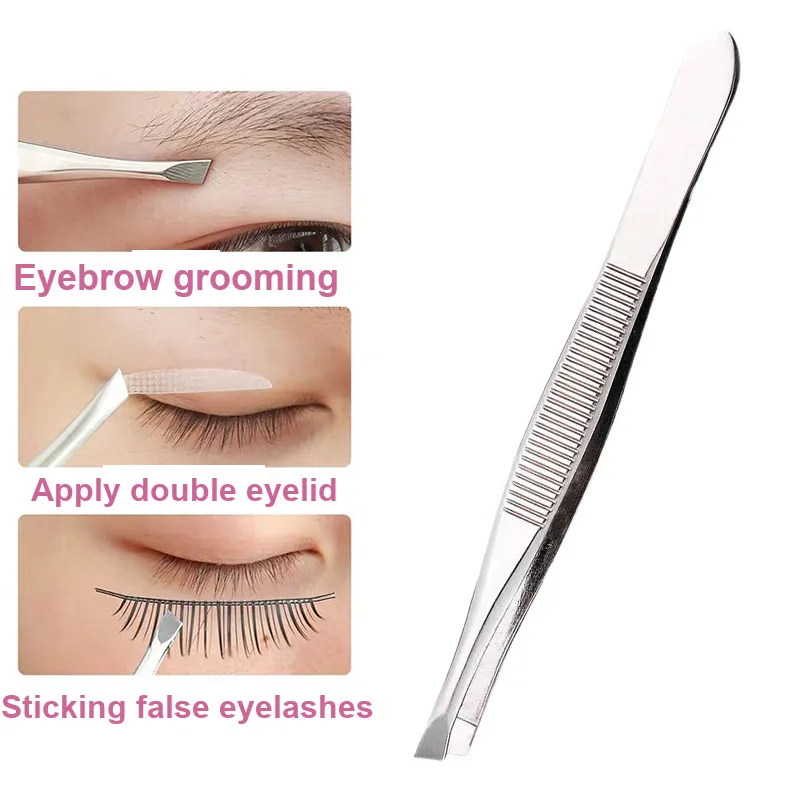 JIANYINGSHU Flat And Angled Stainless Steel Eyelash Removal And Application Tape Eyebrow Clamp-1