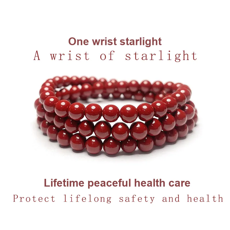 MOUNTAINS AND MANS Cinnabar New Chinese Style Multi Wrap Good Luck Beaded Bracelet Unisex-4
