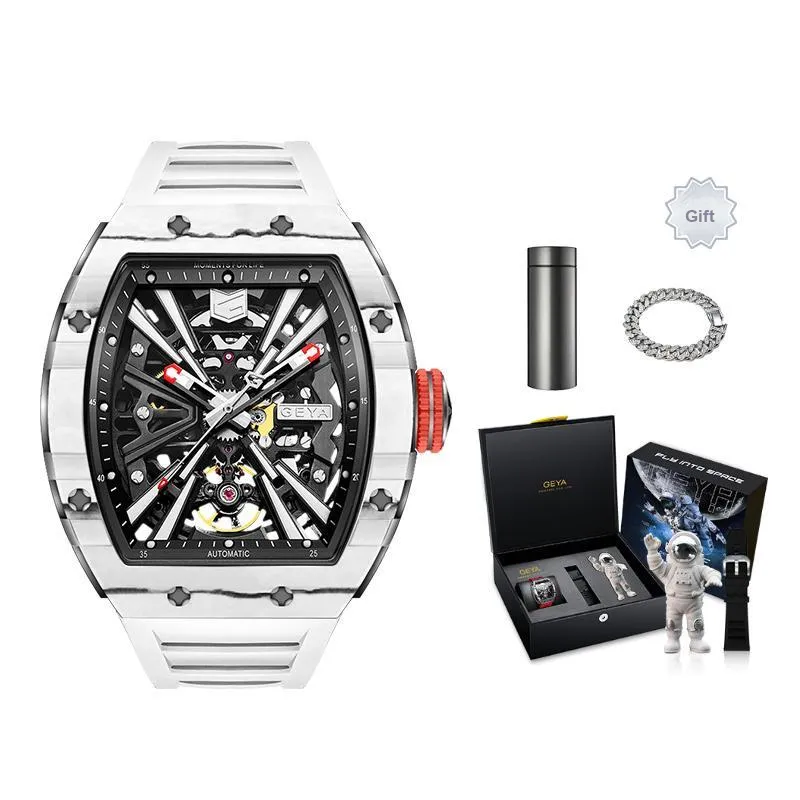 GEYA China Aerospace Co branded Carbon Fiber Upgraded Mechanical Movement Watch Men's Watches Cut Out Dial