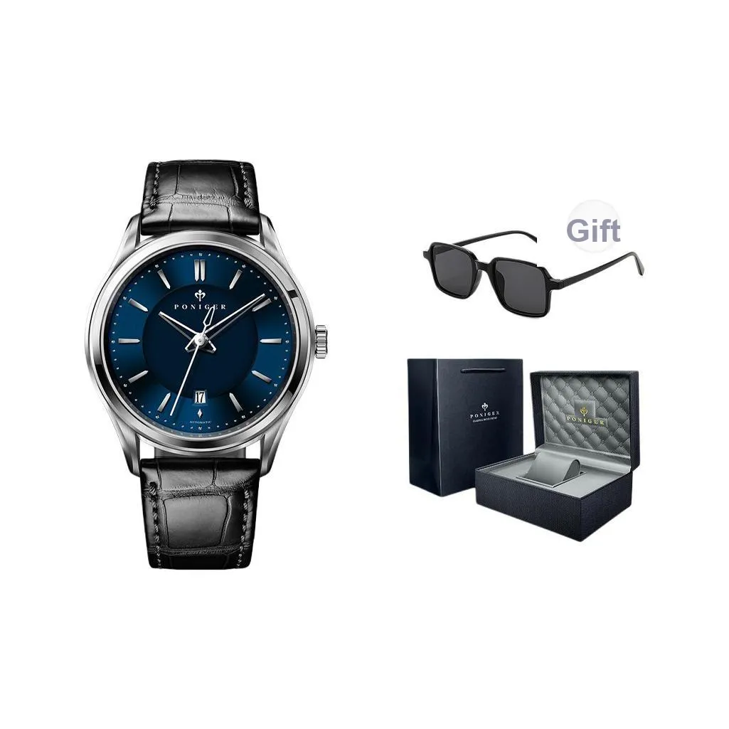 PONIGER Автоматический Механический Механизм Мужские Часы 41мм*41мм*11мм Синий