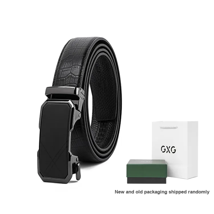 GXG Crocodile Embossed Top Grain Cow Leather Leather Belts Men's Width  3.5cm Box-0