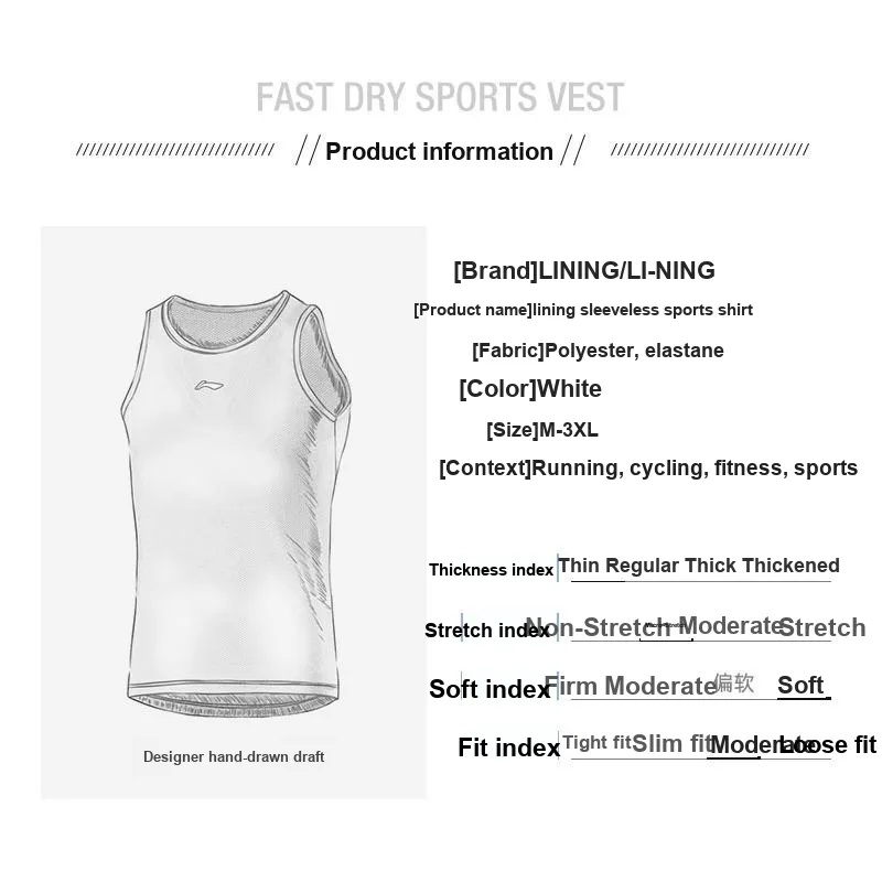 LiNing Sleeveless Sports Shirt Casual Underwear Skin Friendly Soft Unisex-5