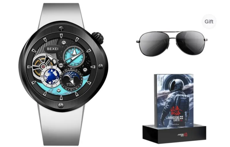 BEXEI The Wandering Earth Automatic Mechanical Movement Fluoroelastomer Strap Watch Men's Watches Black Dial-8