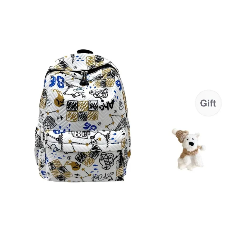 Yalu Nylon Fabric Backpack Unisex White/Sky Blue/Lake Blue-0