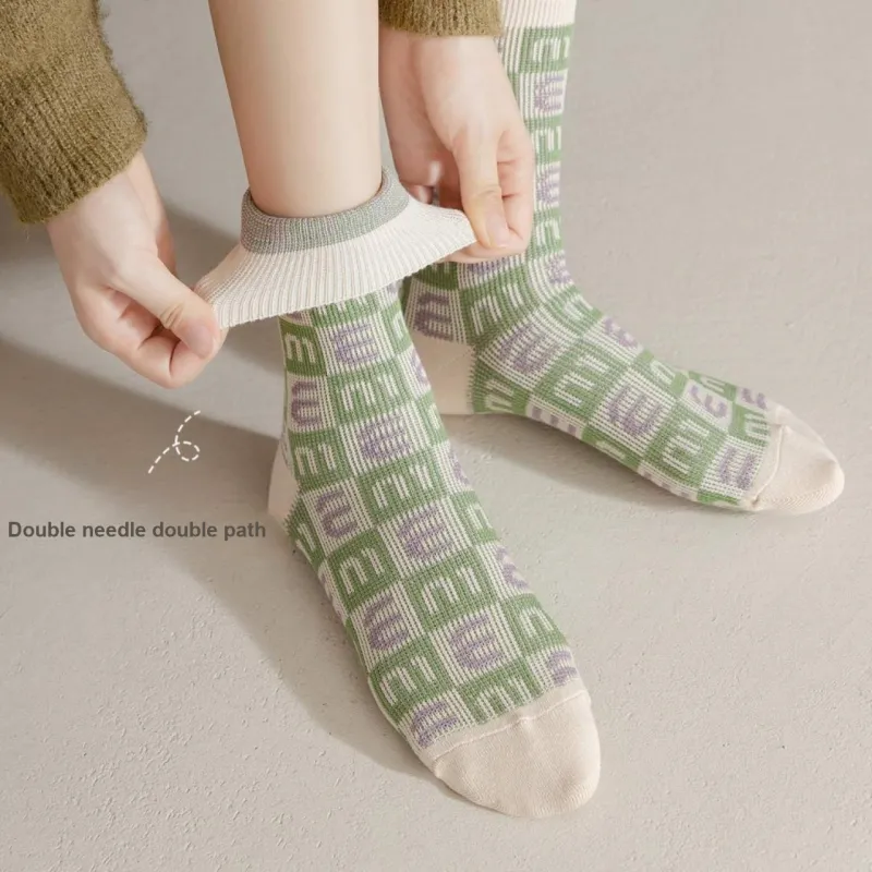 Caramella Mid Calf Socks Unisex 5 Pack Color Block-3