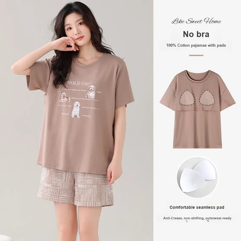 NOME Summer Pajamas, Short Sleeved Shorts Women's Two Piece Set-6