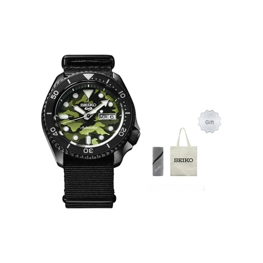 SEIKO Series 5 Механический механизм ремешок из нейлона часы для мужчин зеленый циферблат