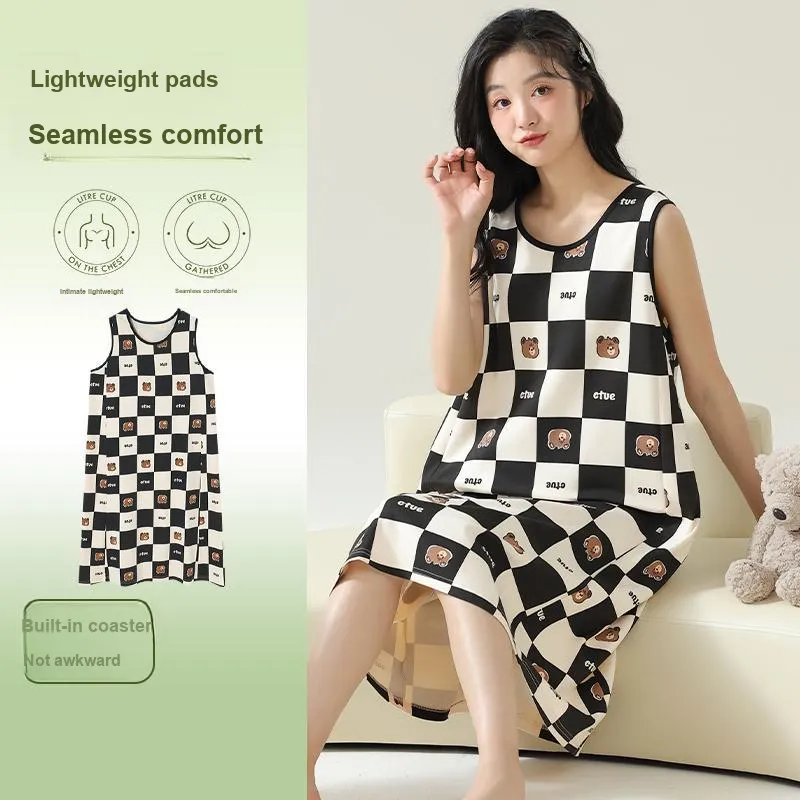 BONAS Nightgown Women's Black White Plaid-7