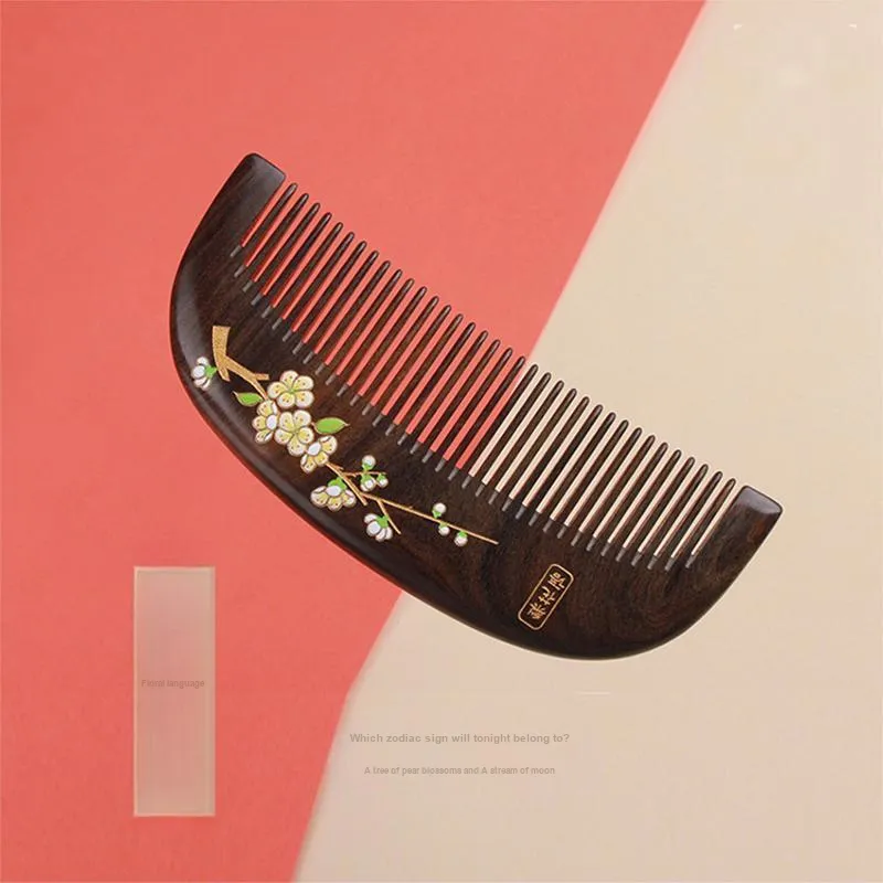 XIBI Hand Drawn Lacquer Art Treasure Rich Wooden Comb Shunfa Portable-2