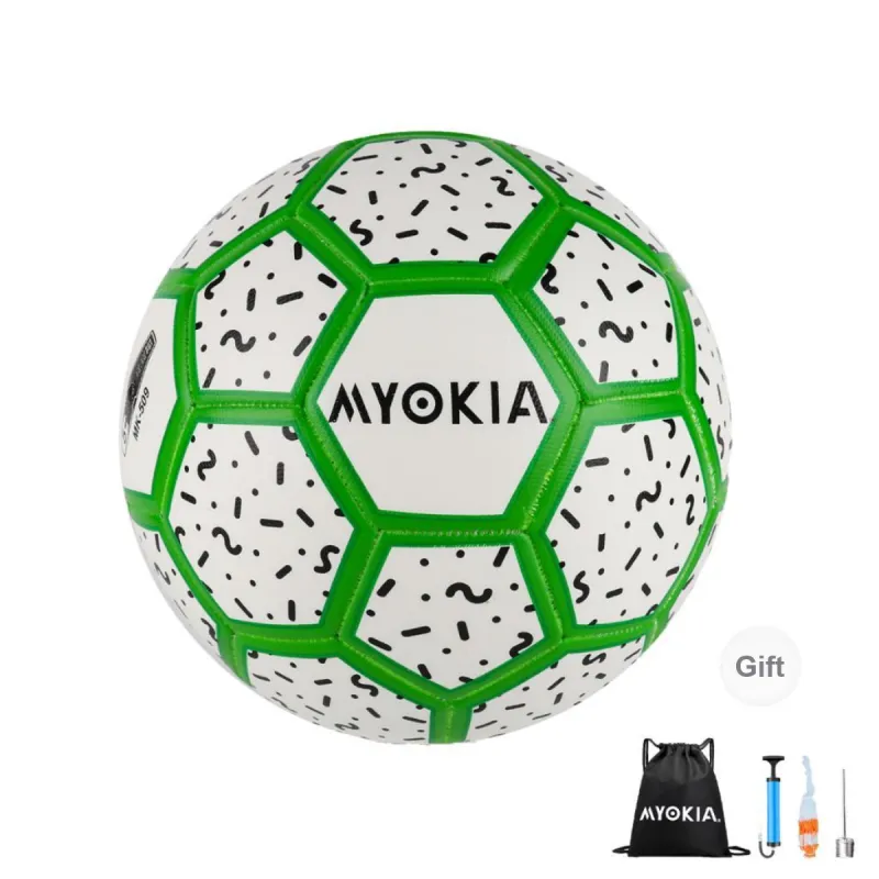 MYOKIA Size 5 Soccer PU Hand Stitched Soccer Ball Unisex White Green-0