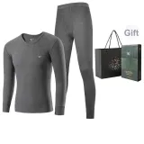 Men's V-Neck Clothing Sets (Dark Heather Gray) 100% cotton, Skin-Friendly, and Antibacterial (Grade 3A)