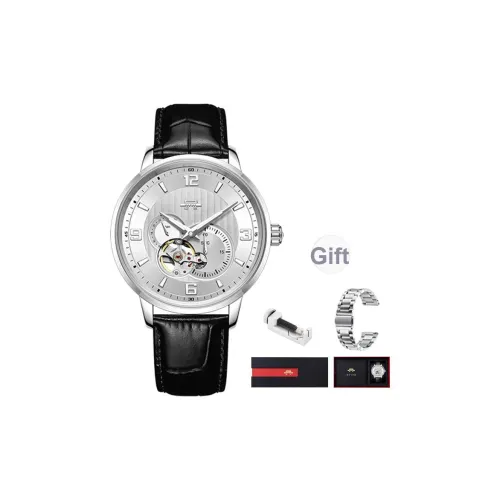 Beijing Hunter Series Автоматический Механический Механизм Коровья Кожа Ремешок Часы Мужские Серебристый Циферблат