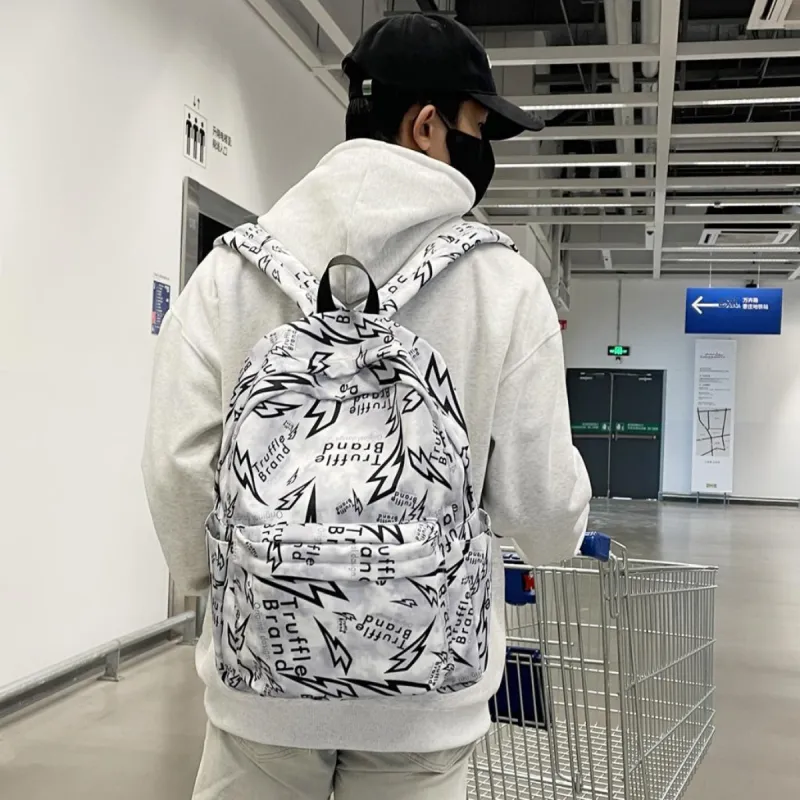 BAODIDAISHU Nylon Backpack Unisex White/Gray/Black-12