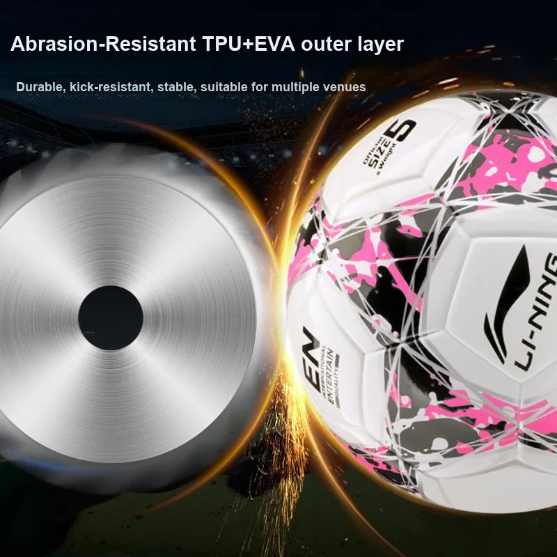 LiNing Size 5 Standard Ball For Regular 11 A Side Use Soccer TPU Machine Stitched Soccer Ball White Pink-1