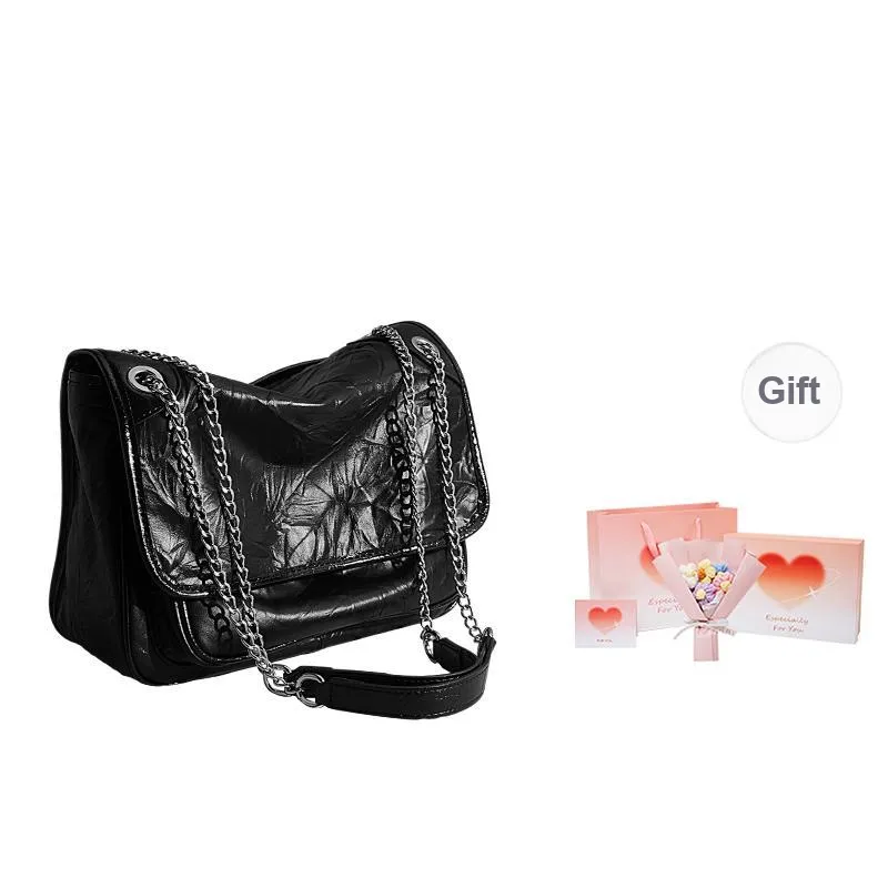 Marino Orlandi Cow Leather Synthetic Leather Chain Bag Shoulder Bag Medium Size Women's Black-16