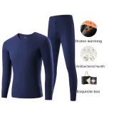 Long-Sleeved Top+Pants Clothing Set (Sapphire Blue)-Thermal Fleece/AAA Antibacterial/Seamless Cut