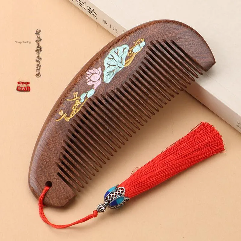 XIBI Black Gold Sandalwood Painted With Gold Comb Smooth Scalp-5