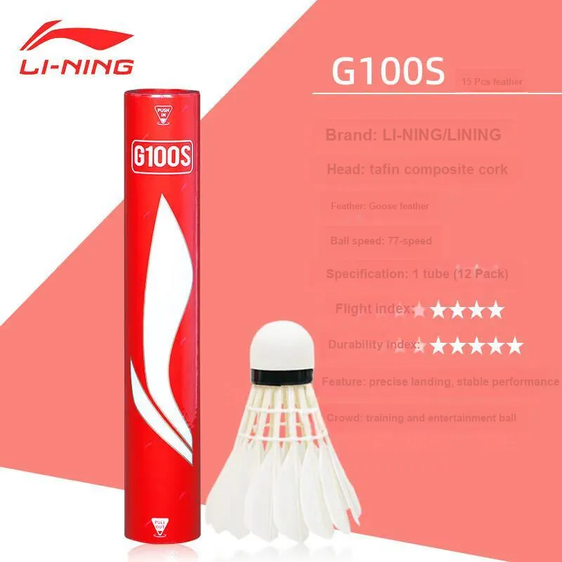 LiNing G100S Goose Feather Shuttlecock 12 Pack Goose Feather Competition And Training Specific Shuttlecocks-37